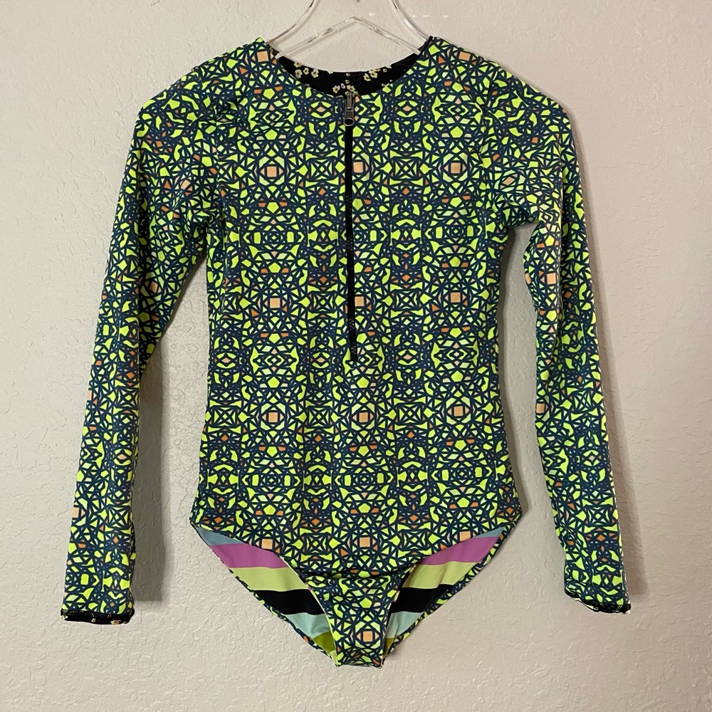 Maaji Green and Pink Rashguard Swimwear with Long Sleeves